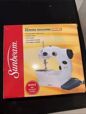 Sunbeam White Mini Sewing Machine with Black Accents